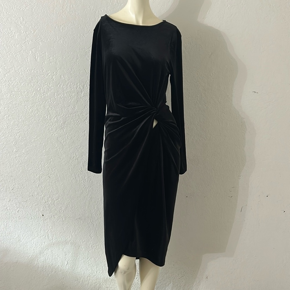 Velour, long sleeve black dress by H&M